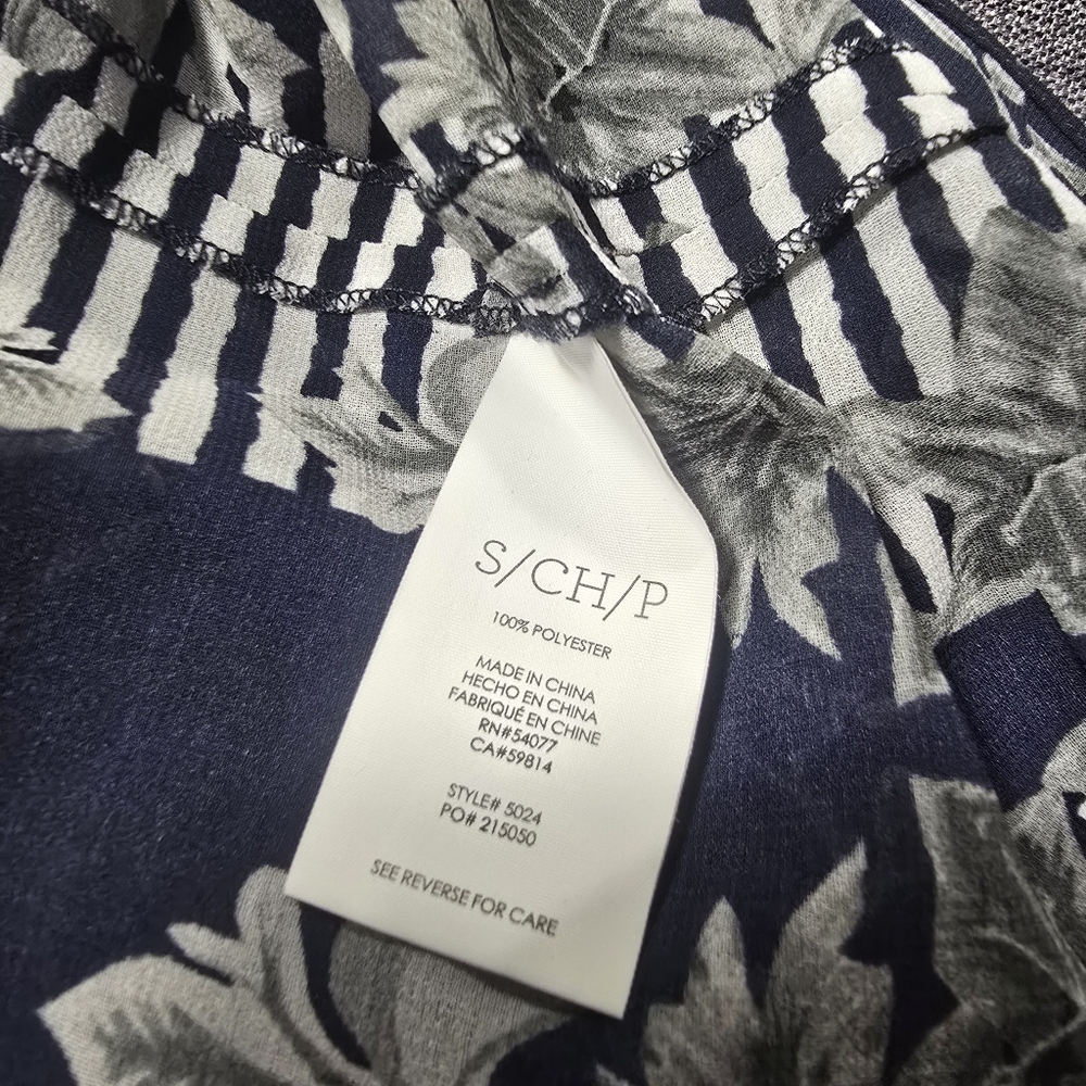 Cabi Size Small Blue White Gray Floral Striped Sheer Blouse - Picture 6 of 7